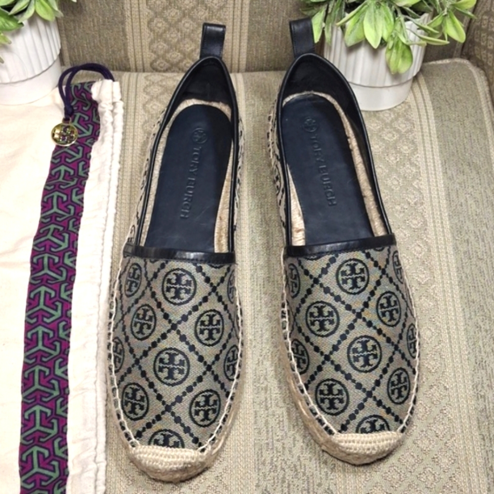 Tory Burch Beige and Black Logo Espadrilles - Picture 16 of 16